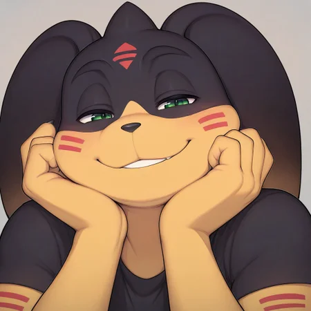 masterpiece, detailed background, best quality, absurd res, high detail, aesthetic, detailed, smooth drawing,
Solo, 1boy, Garviel, gargomon, 1boy, anthro male, red markings, plump, furry male, yellow/black body, smile, seductive, smug smile, head rest,
Grey background, face focus, close up,