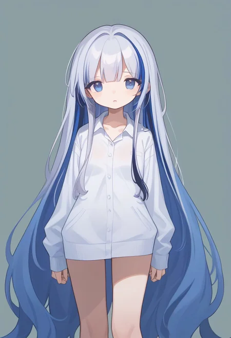 score_9, score_8_up, score_7_up, source_anime, BREAK, standing, simple background, cowboy shot, very long hair, blue hair, streaked hair, multicolored hair, hubblenc