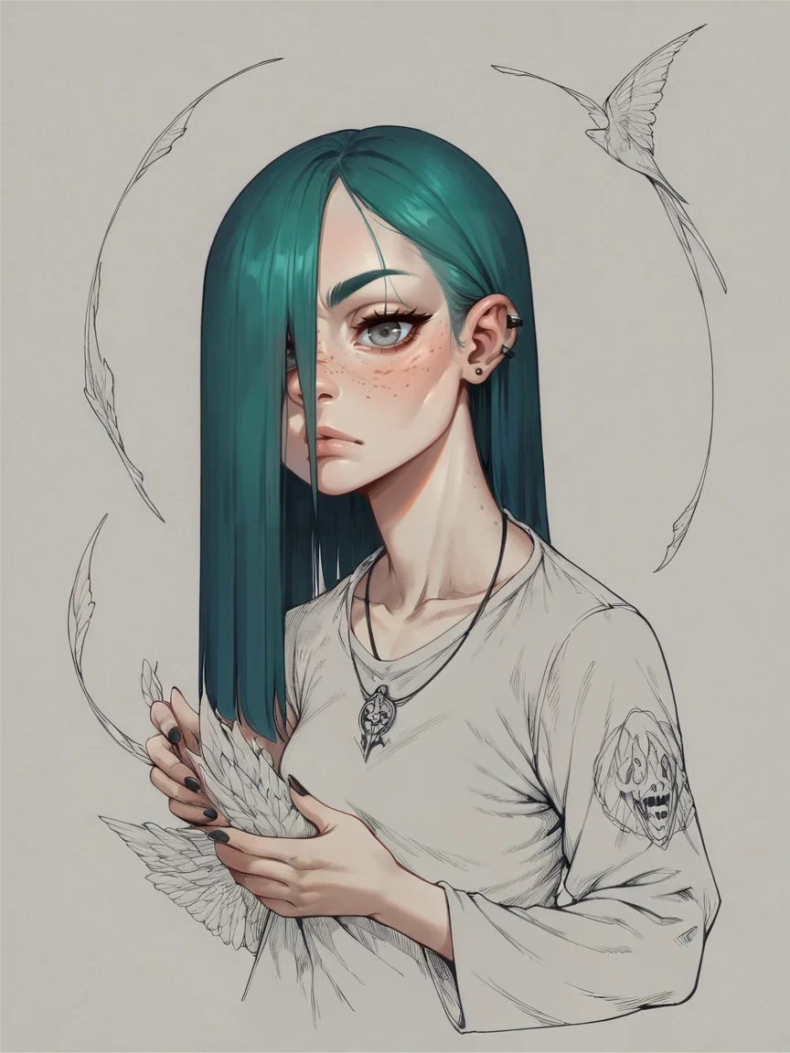 score_9, score_8_up, score_7_up, score_6_up, score_5_up, score_4_up, <lora:blu3p4rtXLP2:0.7> blu3p4rt, goth, pale skin, long green hair