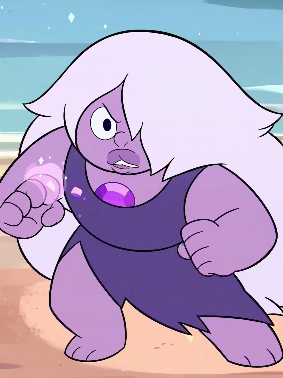 <lora:Amethyst:0.9> a_tst, 1girl, bright lilac skin, long messy hair, pale lavender hair, black eyes, band obscured eye, plump lips, small upturned nose, gemstone on chest,
mage, magic, epic pose, magic robe, score_9, score_8_up, score_7_up,