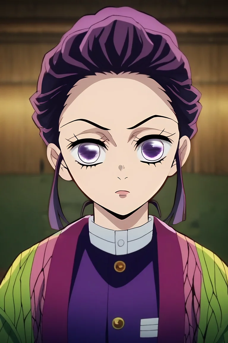 score_9, score_8_up, score_7_up, source_anime, intricate details, anime screencap, anime coloring, official style, looking at viewer, upper body, depth of field, 1girl, purple eyes, purple hair,, solo, wetland, <lora:kimetsu_no_yaiba_style_pony:0.86>, kimetsu_no_yaiba_style, <lora:sdxl_lightning_8step_lora:1>,