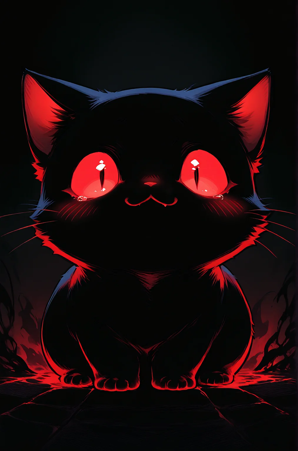 cat, animal focus, general,
blush, :3,
abyss, corruption, mutation,
dark,
best quality, very awa, highres, newest