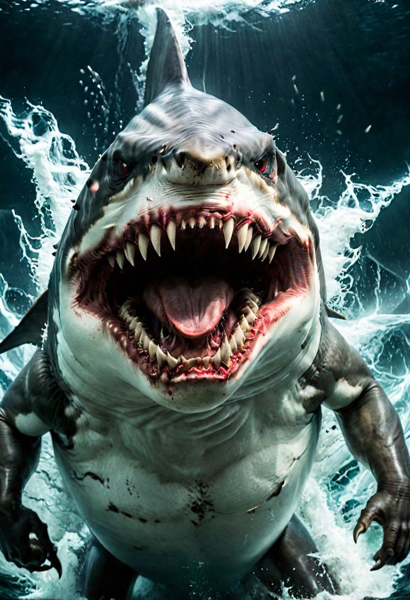 shark , great white , The beasts looks very angry and ready to cause chaos,  DEVIL SPAWN