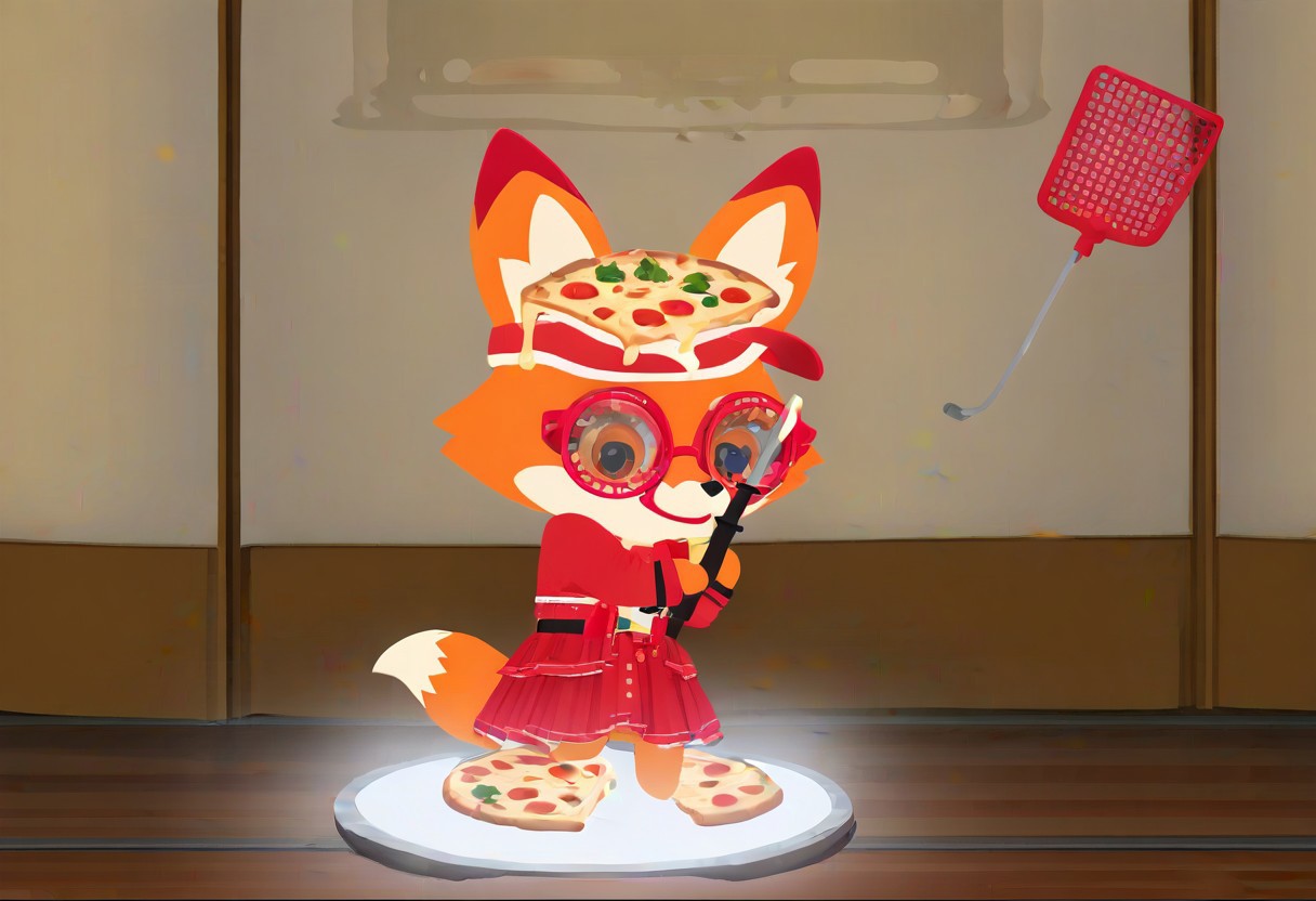 Super Animal Royale, detailxl, score_9, score_8_up, score_7_up, score_6_up, score_5_up,, detailed eyes, detailed face, detailed hands, top down full body view,  NightScapes, fox, cozy atmosphere, creative light overlay, 4k, masterpiece, (masterpiece), best quality, (4K), (cinematic lighting), highly detailed, 8K, UHD, ultra detailed, immersive picture, vivid colors, volumetric light, cinematic light, extremely detailed CG, pizza,