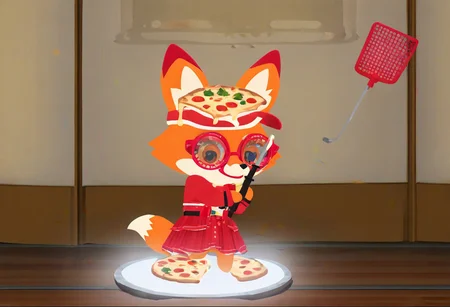 Super Animal Royale, detailxl, score_9, score_8_up, score_7_up, score_6_up, score_5_up,, detailed eyes, detailed face, detailed hands, top down full body view,  NightScapes, fox, cozy atmosphere, creative light overlay, 4k, masterpiece, (masterpiece), best quality, (4K), (cinematic lighting), highly detailed, 8K, UHD, ultra detailed, immersive picture, vivid colors, volumetric light, cinematic light, extremely detailed CG, pizza,