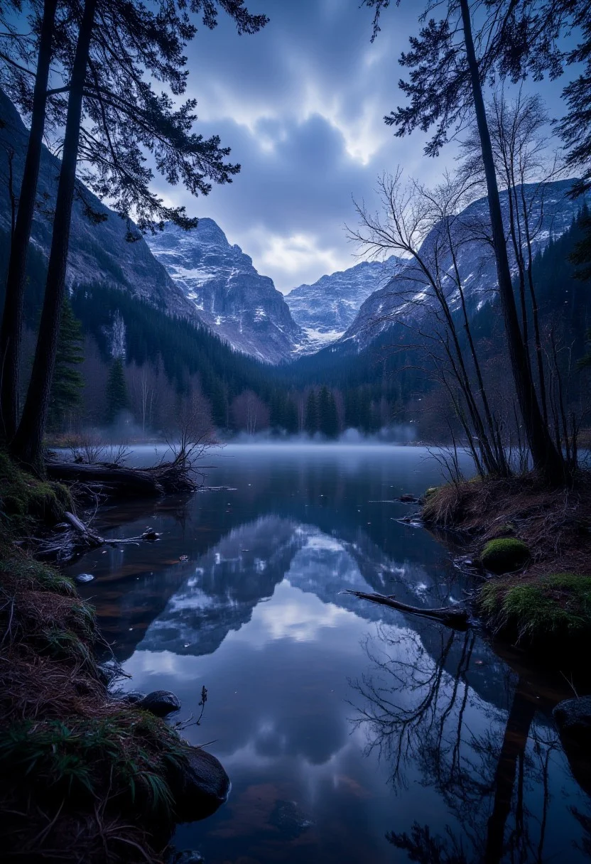 photograph, landscape of a Hallstatt, at Twilight, humor, dreamlike and atmospheric landscapes, dark fantasy art, RAW photo, detailmaximizer, midjourneyv6.1, aidmaglow