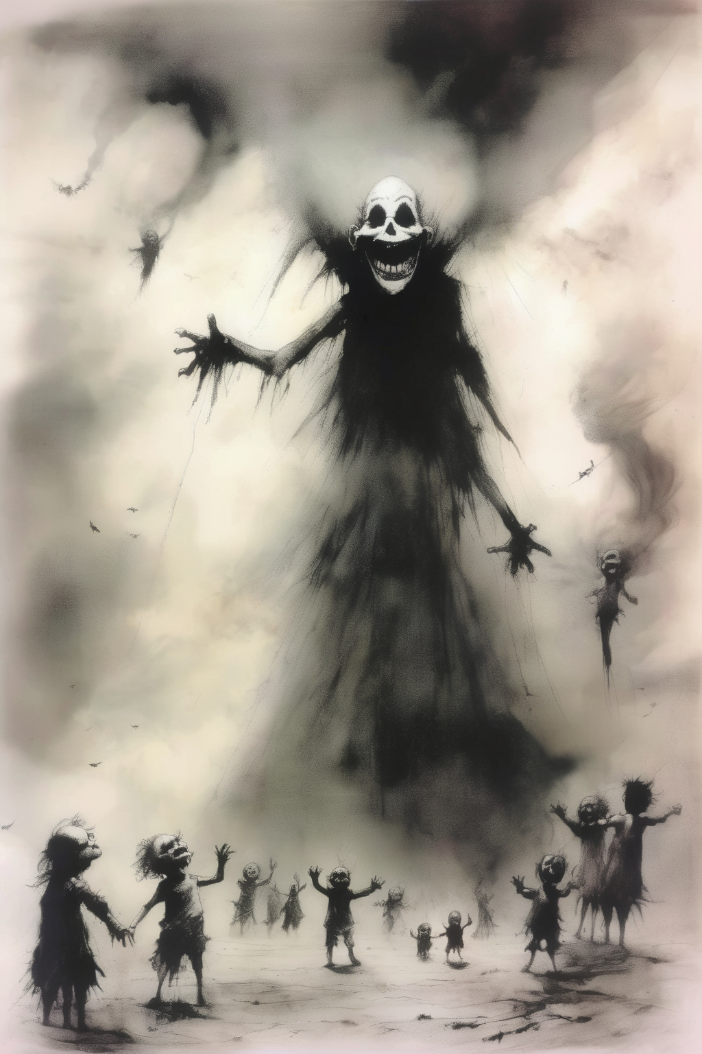 <lora:Stephen Gammell Style:1>Stephen Gammell Style - Devils laughing in the sky at the lives they have ruined drawn
