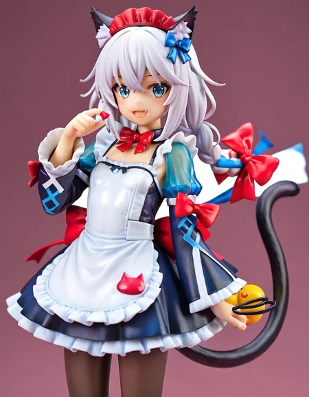 score_9_up, score_9, score_8_up, score_7_up, rating_explicit, 1girl, flat chest, tiny tits, solo, cute, small breasts, blue eyes, hair between eyes, open mouth, bare shoulders, cat tail, tail, animal ears, breasts, thighs, animal ear fluff, looking at viewer, smile, bow, white hair, pantyhose, blush, tail bow, dress, ribbon, :d, cat ears, kemonomimi mode, detached sleeves, long hair, black pantyhose, braid, cat girl, frills, tail ornament, twin braid, fang, maid headdre, masterpiece, best quality <lora:Siro9_IllustriousXL:1>