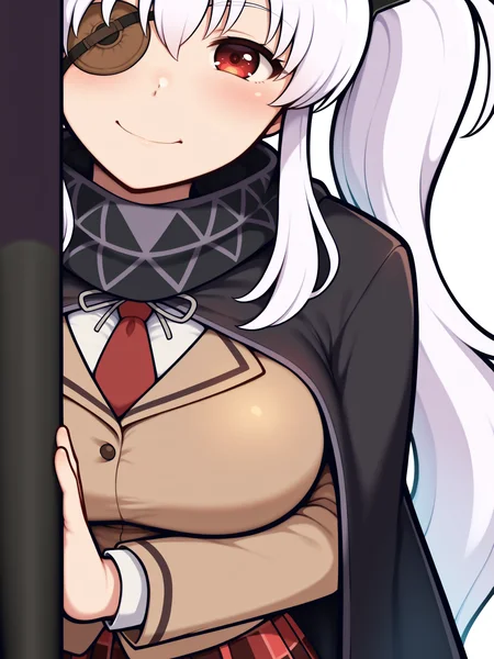 masterpiece, best quality, amazing quality, by asukaln
(solo:1.4), Yagyu_IL, red eye, eyepatch, white hair, long hair, twintails, shuriken hair clips, black hair clips, large breasts, Yagyu_shinobi, brown jacket, white shirt, red necktie, black cape, scarf with triangular patterns, plaid pleated skirt, black kneehighs, brown loafers
Yagyu_umbrella, japanese umbrella, red brown umbrella, oil-paper umbrella, parasol, (closed umbrella:1.3), looking at viewer, snarl, angry, fighting, flowing hair, flying hair, from below, crouched, holding umbrella, umbrella raised pose, back lighting, dark, multicolored background, blurred background, bright, multicolored, bright colors of paint, lots of multicolored rainbow light, focus on the face, lots of soft light, soft colors
<lora:Mystyle_SDXL_LoCon_DORA_v2:1>
<lora:SK_Yagyu_IL:0.8>
