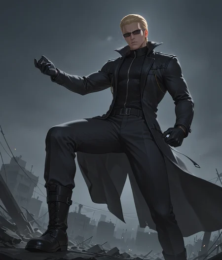 PonyScores7, source_anime, ah1
BREAK <lora:albertwesker-guy-PONYv1:0.8> albertwesker, albert wesker, 1boy, blonde, black gloves, (sunglasses:1.3), belt, black coat, black pants, looking at viewer, toned, athletic, fit, slicked back hair, black turtleneck, zipper, mature male, short hair, black boots, (tyrannical autocrat, imposing with a military uniform and a decree of oppression), (in the cursed lands, in skeletal-ruins , at dusk), (focused, intense glare, apathetic, contemptuous), (reddish orange eyes, slit pupils), (angular face, sharp_featured face), handsome, charming, alluring
BREAK <lora:xl_more_art-full_v1:0.2>, <lora:shinyskin2:0.2> glistening skin, <lora:aesthetic_anime_v1s:0.2>, <lora:Expressive_H:0.2> Expressiveh, <lora:hairdetailpxl:0.2> hairdetailpxl, <lora:EpicF4nta5yXL:0.2>, <lora:detailxl:0.2> detailxl, <lora:Fant5yP0ny:0.2>, best quality, amazing quality, best aesthetic, absurdres, <lora:expressive eyes:0.2> expressive eyes, <lora:eyedetailpxl:0.2> eyedetailpxl, illustration, Volumetric_Lighting, ultra-detailed, very aesthetic, intricate details, 8k, masterpiece, best_quality
BREAK (Eye-level angle view medium Distance shot)
BREAK <lora:Eyes_High_Definition:0.3> EyesHD, Stable_Yogis_PDXL_Positives, AS-Adult, <lora:Complicated fantasy portrait - XL Pony V2.0:0.4>, bad-hands-5, AS-MidAged, <lora:HDA_Detailer:0.2>
