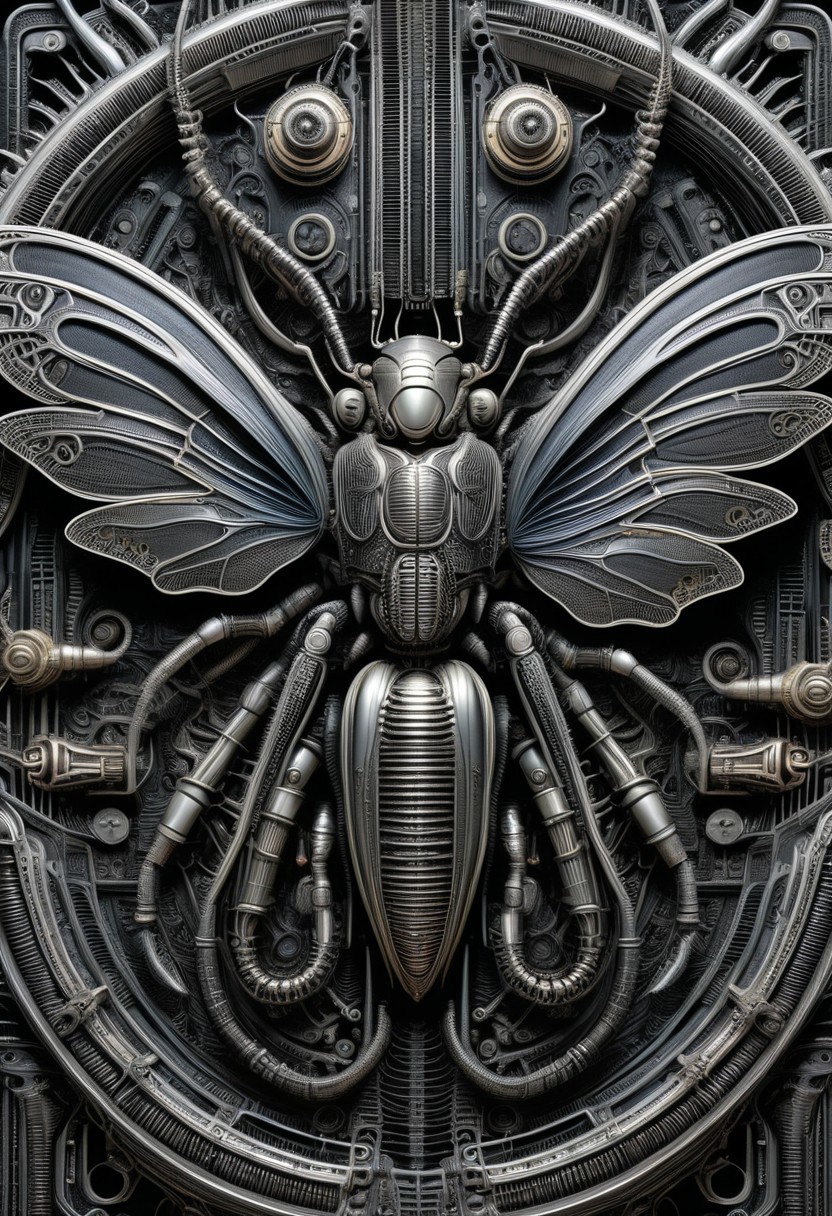 detailxl, high quality,
(black blank background:1.2)
(mechanical, organs, engine, wires, huge insect, wings, multiple legs:1.4), 
(illustration by HG Giger:1.8)