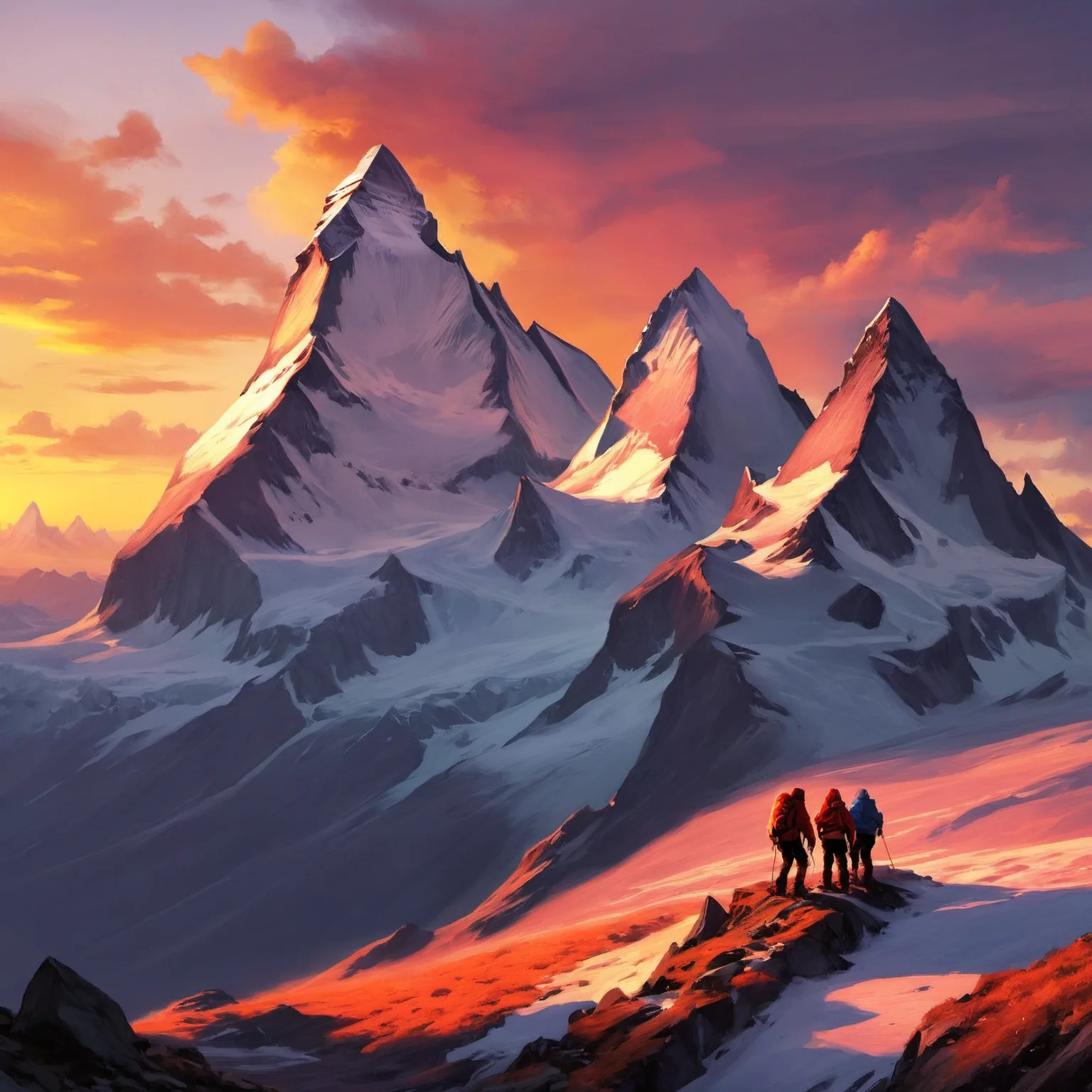 Matterhorn with climbers, sunset, <lora:Andreas_Rocha-000007:0.75> Painted By Andreas Rocha