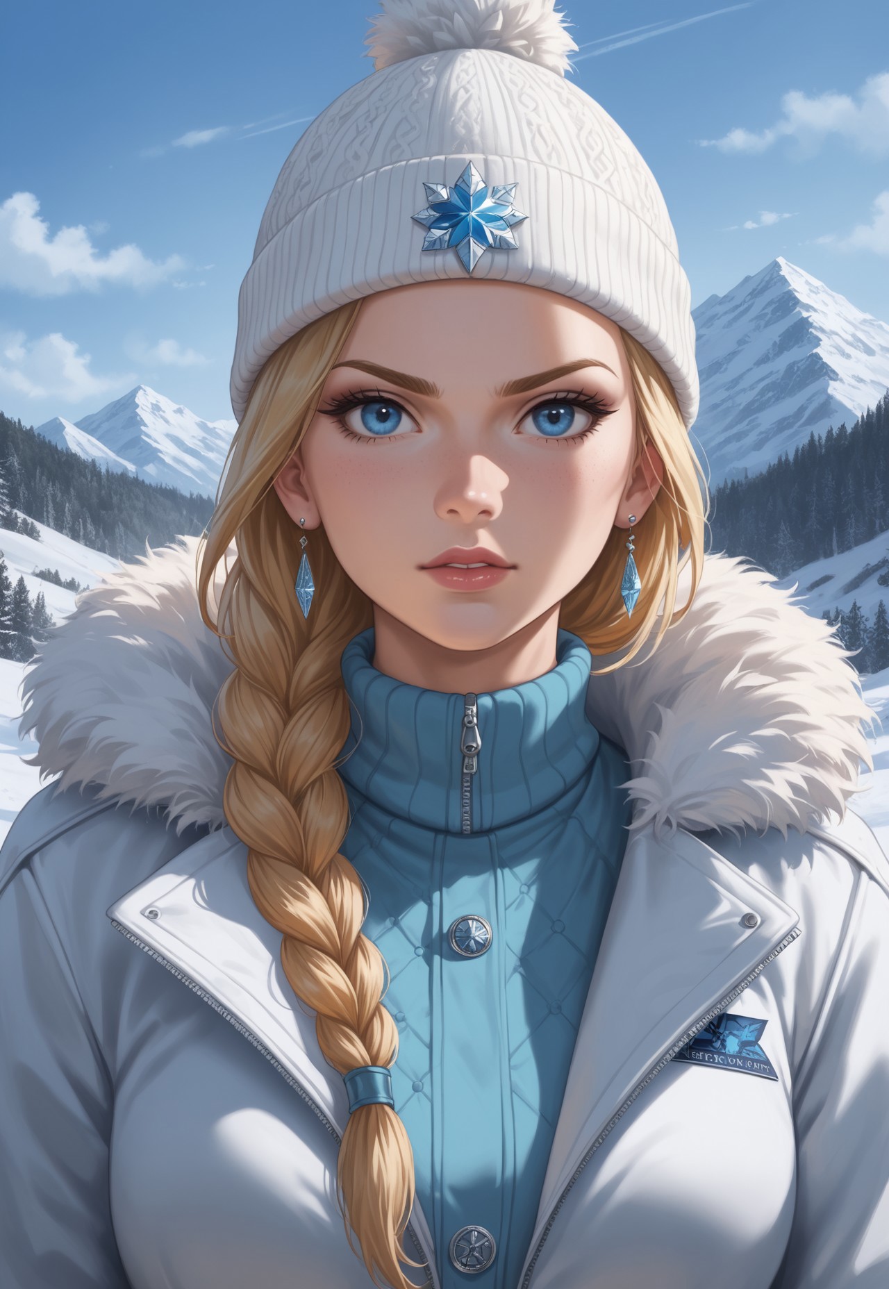 score_9, score_8_up, score_7_up, 1girl, solo, arctic explorer, insulated winter gear with fur trim and reflective accents, long braided blonde hair with a warm knitted hat, realistic, cinematic angle, cinematic lighting, athletic body, determined face, piercing blue eyes, adventurous pose
BREAK
trekking through a snowy mountain range
BREAK
source_adventure_art, rating_explicit, expressive, full body, dynamic pose
BREAK
detailed beautiful background, majestic snowy mountains with towering peaks and glistening ice formations, dense pine forests and frozen lakes, distant glaciers and icy waterfalls, serene atmosphere with a sense of adventure and endurance
<lora:Expressive_H:0.6>Expressiveh, (SimplepositiveXLv1:1.3), (upper body, full clothed:1.85) ((masterpiece)) (ultra realistic, 32k, masterpiece:1.2), (high detailed skin:1.1), (high quality:1.1) (((full clothed))) <lora:DandonFuga_Style_v.2_-_Pony:0.8> 
<lora:add-detail-xl:1> 
<lora:Dynamic Poses:1>