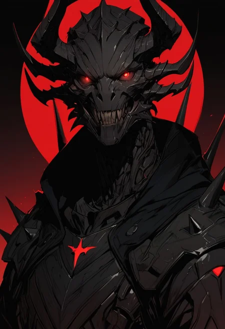 llustration, zPDXL3 , Expressiveh , score_9 , score_8 , score_7, blue and red contrast lighting, dynamic viewpoint, dynamic angle, vibrant colors, beast, horns, demon wearing death themed armor, ribcage style cuirass, spiked pauldrons highly detailed , high quality , high res, mask , dark halo