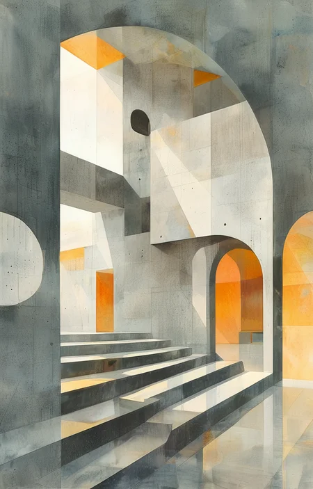 masterpiece,best quality,<lora:tbh308-sdxl:0.9>,illustration,designed by Steven Holl, Brutalist concrete university campus with geometric shapes and exposed materials