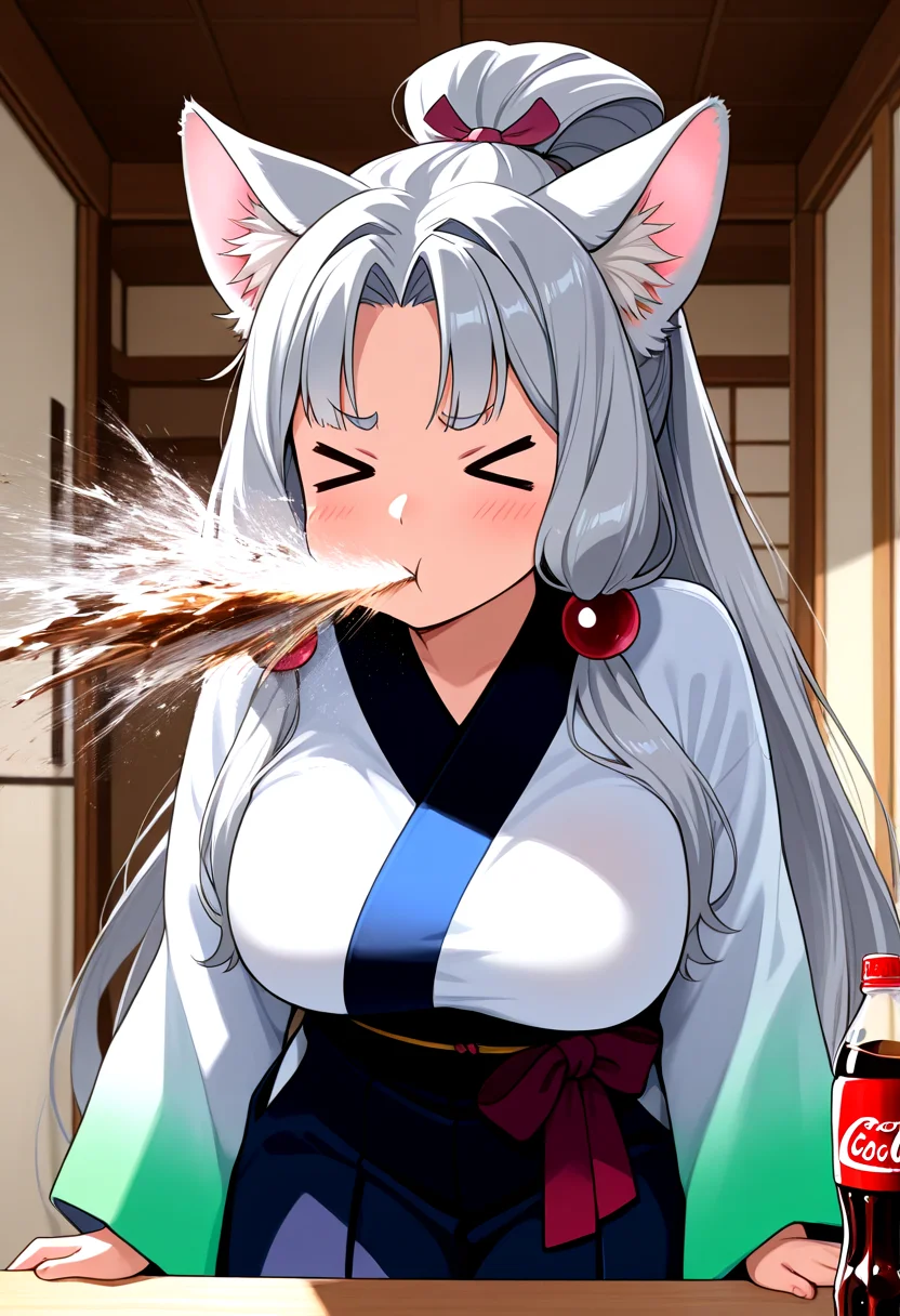 masterpiece, best quality, amazing quality,
1girl,solo, cowboy shot, >_<, drinking coca-cola bottle, japanese room,
<lora:SpitTake:1> spit take, spitting brown water , touhoku itako, japanese clothes,