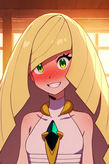score_9, score_8_up, score_8, (big breasts), (wide hips, curvy), cute, eyelashes, BREAK, pokemonlusamine, blonde hair, green eyes, hair over one eye, long hair, multicolored hair, streaked hair, very long hair, 1girl, solo, blush, upper body, teeth, indoors, window, nose blush, parody, sunset, wide-eyed, full-face blush, (kimono, japanese clothes:1), <lora:pokemon-lusamine-ponyxl-lora-nochekaiser:1>, ,BREAK, cowboy shot, smile, looking at viewer, Expressiveh, <lora:Alola_Style_PDXL:1.0>, <lora:Expressive_H-000001:0.4>,