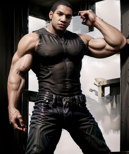 cole_train, dark skin, black tank top, black jeans, black tanktop <lora:Augustus_Cole:0.8>