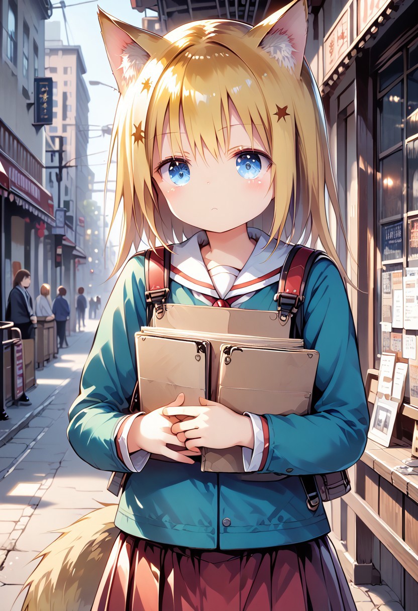 score_9, score_8_up, score_7_up, 1girl,FujisakaLP, high definition eyes, (masterpiece), (best quality), (ultra detailed),(disheveled hair),(illustration), (best shadow), detail1eye, 1girl, 8K animation, detailed fingers, precise fingers, illustration, 1 girl, solo, bob cut, sagging eyes, red mini skirt, YUI, wolf ears, wolf tail, long hair, Yellow hair, blue eyes,