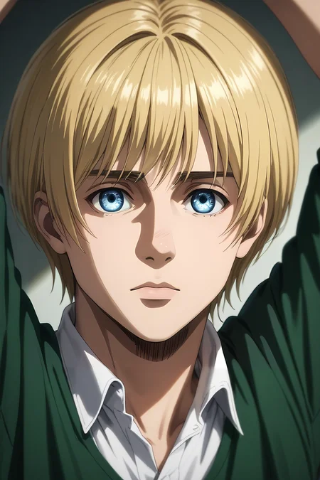 score_9, score_8_up, score_7_up, source_anime, rating_safe, , (photorealistic:0.6), looking at viewer, depth of field, 1boy, solo, male focus, <lora:armin_arlert_pony:0.82>, armin_arlert, blonde hair, blue eyes, short hair, bob cut, bangs, upper body, skytree, light, arms above head, sad, , <lora:sdxl_lightning_8step_lora:1>