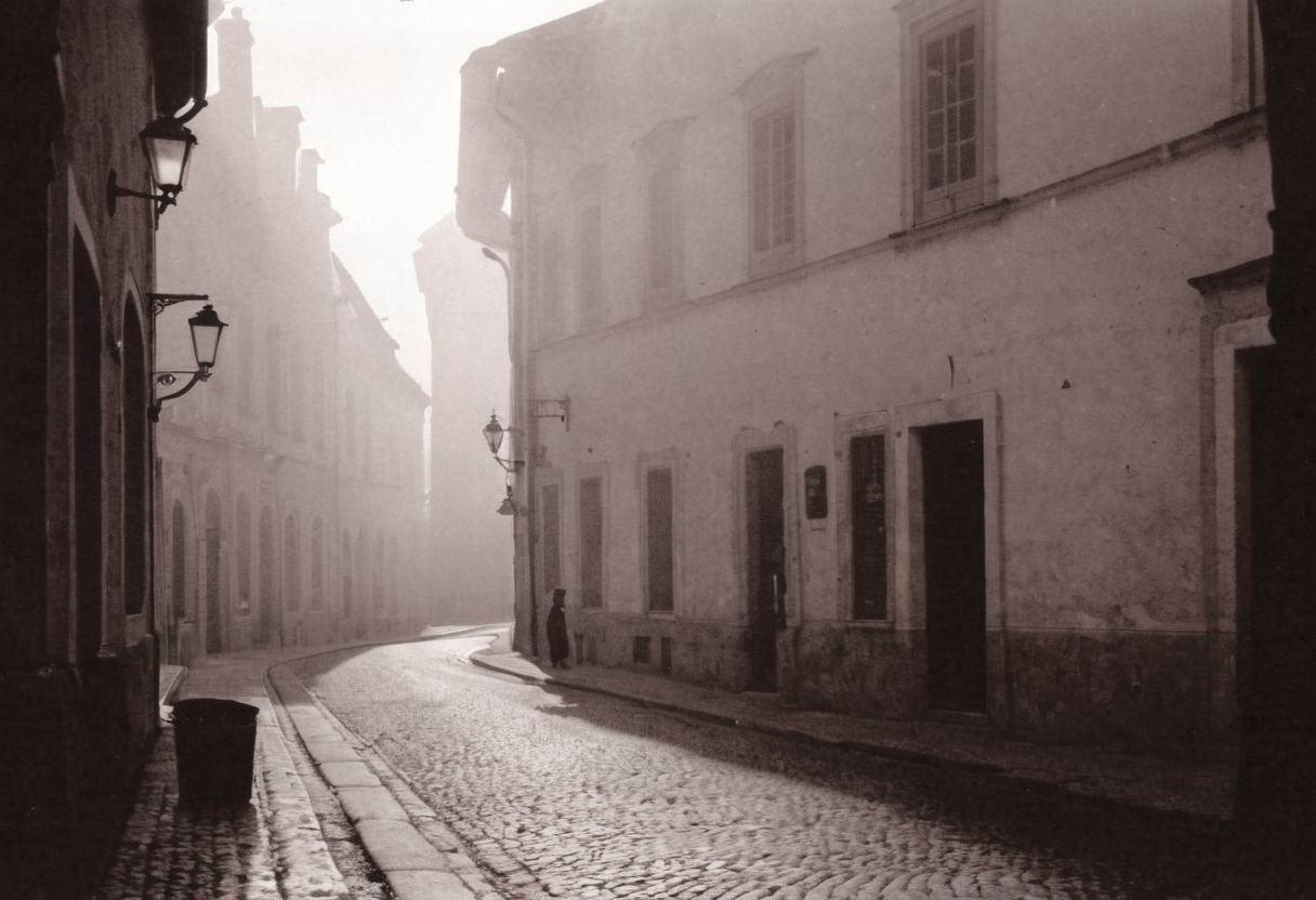 lith_argenta_bromBN1W, a foggy street somewhere in europe, hard shadow
