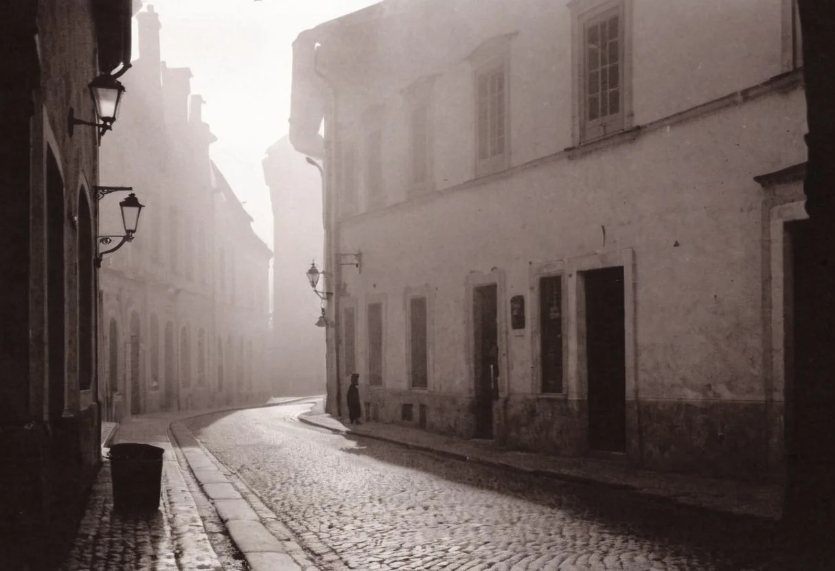 lith_argenta_bromBN1W, a foggy street somewhere in europe, hard shadow