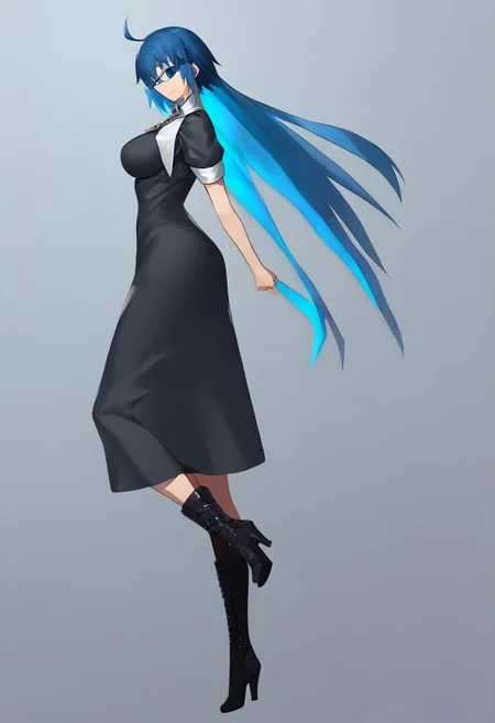 score_9, score_8_up, score_7_up, score_6_up, score_5_up, score_4_up, source_anime, 2girl,
ciel, ciel \(tsukihime\), ahoge, black dress, black footwear, blue-framed eyewear, blue eyes, blue hair, boots, breasts, cross, cross necklace, dress, glasses, habit, hair between eyes, high heel boots, high heels, jewelry, large breasts, latin cross, long hair, short sleeves, necklace, nun, smile, solo,
masterpiece, best quality, very aesthetic, absurdres,