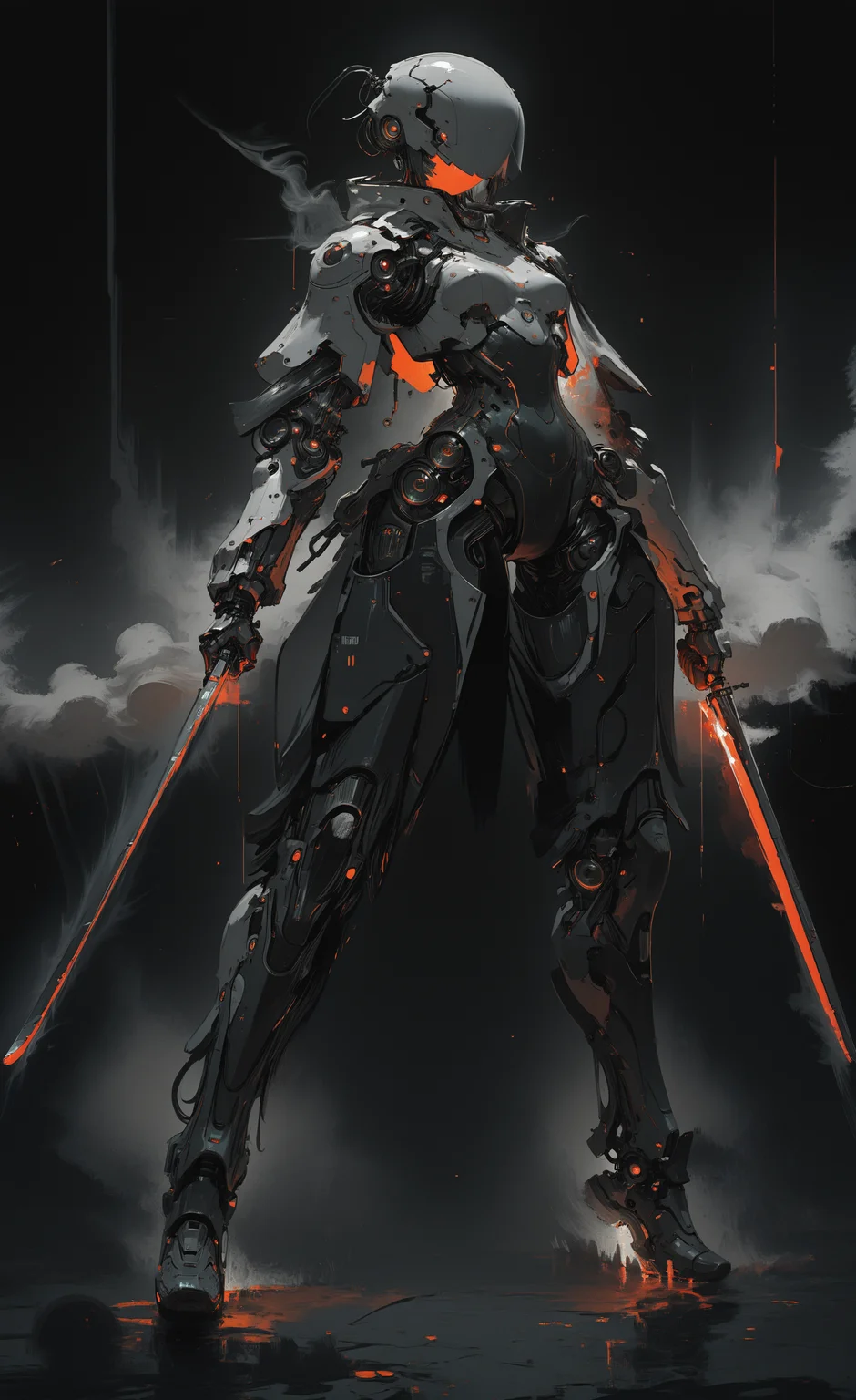masterpiece, best quality, good quality, newest, highres, absurdres,1girl, solo, breasts, looking at viewer, red eyes, holding, standing, full body, weapon, small breasts, sword, holding weapon, armor, orange eyes, glowing, holding sword, helmet, robot, science fiction, smoke, dual wielding, android, joints, robot joints, power armor, in the style of cknc,mcnm,
G0zeNA_illu, abstract, surreal <lora:illustriousXL_stabilizer_v1.23:0.3> <lora:NOOB_vp1_detailer_by_volnovik_v1:0.3> <lora:ponyv6_noobE11_2_adamW-000017:0.3> <lora:ck-nc-cyberpunk-IL-000011:0.7> <lora:Mechanism-Illustious:0.8> <lora:G0zeNA_style:1>