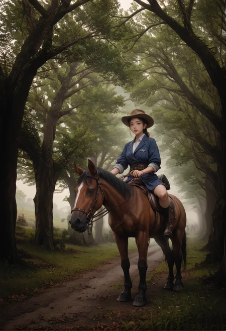 ,ruanyi0955,tree,outdoors,
multiple girls,horseback riding,horse,looking at viewer,<lora:0955 wide road_v1_pony:0.9>, score_9,score_8_up,score_7_up,,8k,1girl,solo,,