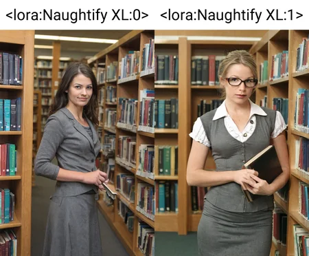 <lora:Naughtify XL:0> naughtify, 1girl, 30 year old girl, librarian, in library