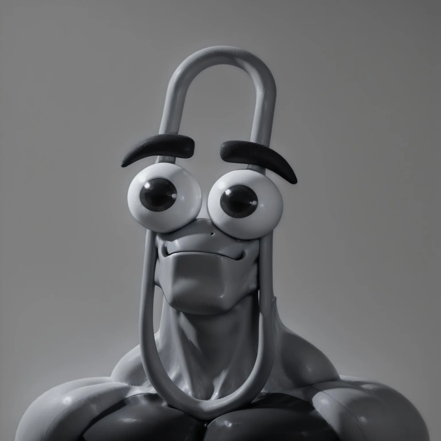 gigachad, black and white, monochrome,close-up, cl1ppy, pokemon (creature), masterpiece, best quality, newest, absurdres, highres, very aesthetic,
