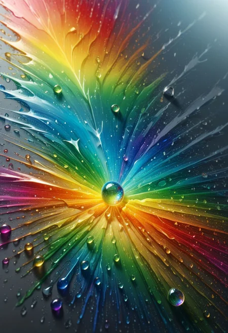 hyperdetailed,epiCRealism, vibrant color,amazing quality, masterpiece, best quality, hyper detailed, ultra realistic lighting, UHD, soft shadows, high Dynamic,alluring,
((extreme close up)), a rain drop falling from the sky,
raining, sunshine, rainbow hue,ral-czmcrnbw, hyperkraximalism,subsurface scattering