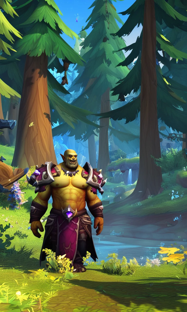 score_9, score_8_up, score_7_up, rating_safe BREAK, world of warcraft, an orc cutting down trees in a forest, warcraftstyle, scenery, <lora:WarcraftStyle_v2-000004:0.75>