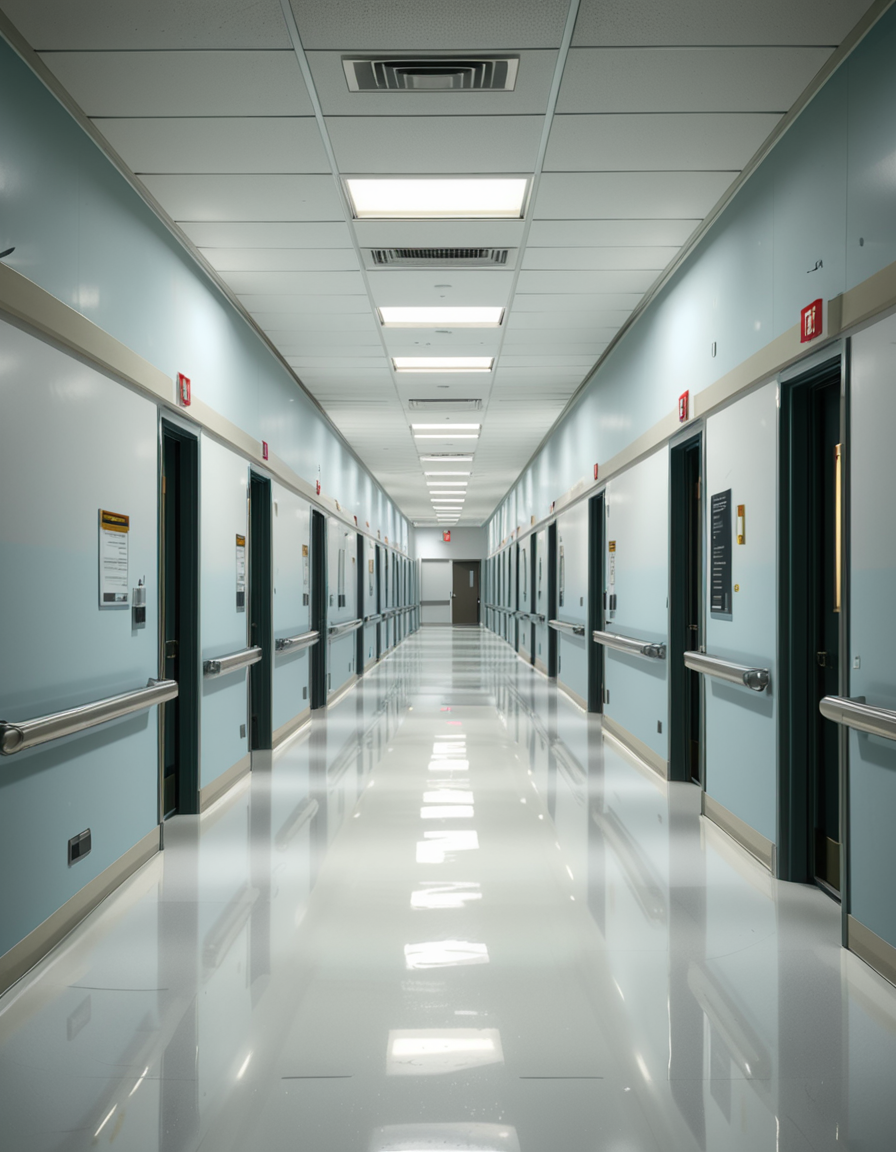 A long, sterile hospital corridor with bright white walls and a polished, reflective floor. The fluorescent ceiling lights cast a cold, clinical glow, emphasizing the cleanliness of the space. The hallway is lined with closed patient rooms, each marked with a small number plate. Stainless steel handrails run along the walls, and a few medical carts are neatly parked near the side. The corridor appears empty, creating a sense of stillness and anticipation. At the far end, a set of double doors with small glass windows leads to another section of the hospital. The atmosphere is quiet, professional, and highly sanitized, evoking a sense of order and precision.
<lora:SDXLFaeTastic2400:0.4> <lora:extremely_detailed:0.4> extremely detailed, <lora:sterile_hospital_c0rr1d0r:1>,sterile hospital c0rr1d0r, Masterpiece,best quality,hi res,8k,hi res,8k,award winning,(sharp focus, intricate, highly detailed),
