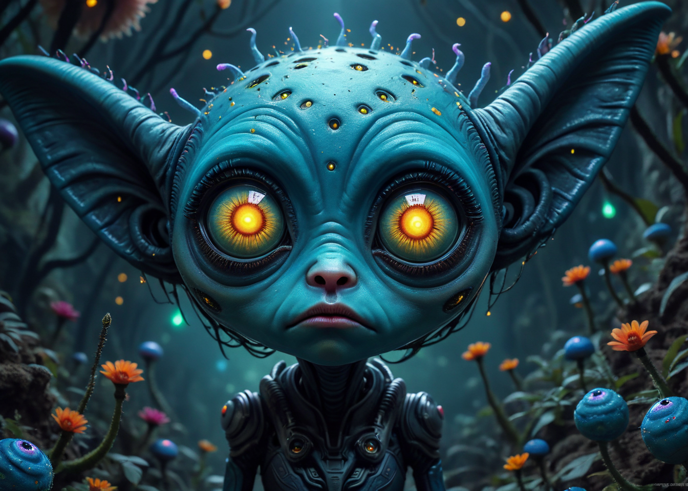 xslx, surrealism, cartoon sad female alien species face, highly detailed, Profound, spotlit, electric indigo, eerie, pristine, serene <lora:fx-01:1.25>  <lora:surrealism-v1:1>  <lora:alien-species:.4>