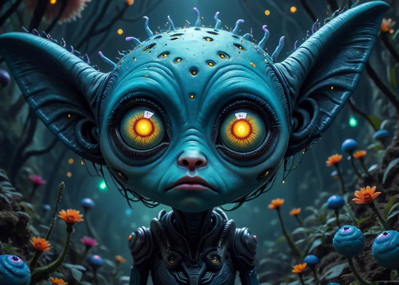 xslx, surrealism, cartoon sad female alien species face, highly detailed, Profound, spotlit, electric indigo, eerie, pristine, serene <lora:fx-01:1.25> <lora:surrealism-v1:1> <lora:alien-species:.4>
