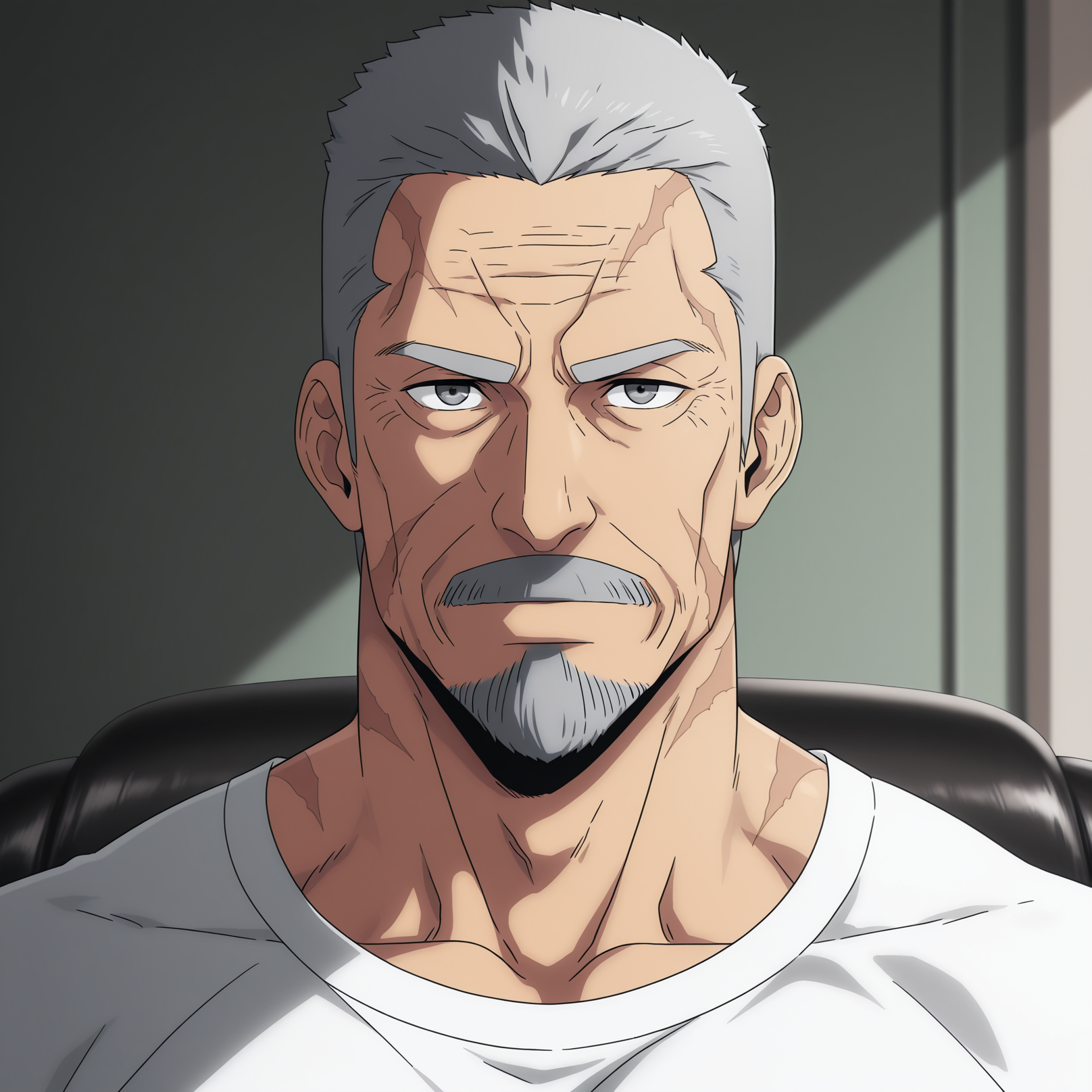 1boy, solo, male focus, gogunhee, facial hair, grey hair, old man, serious, white shirt, muscular
,masterpiece,best quality,amazing quality, <lora:Go_Gunhee:1>
