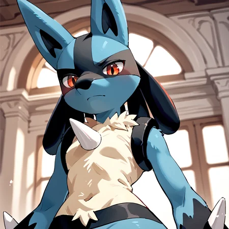 rating_safe, <lora:Lucario:1>, lucario is looking down on the viewer, score_9, score_8_up, score_7_up, score_6_up, score_5_up, score_4_up,
