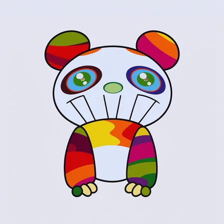 score_9, score_7_up, score_6_up, score_5_up, score_4_up, flat color, no lineart, clean lines, BREAK
smile, multicolored eyes, solo, colored sclera, simple background, no humans, teeth, white background, panda, looking at viewer, green eyes, close-up
<lora:murakami_style:1>