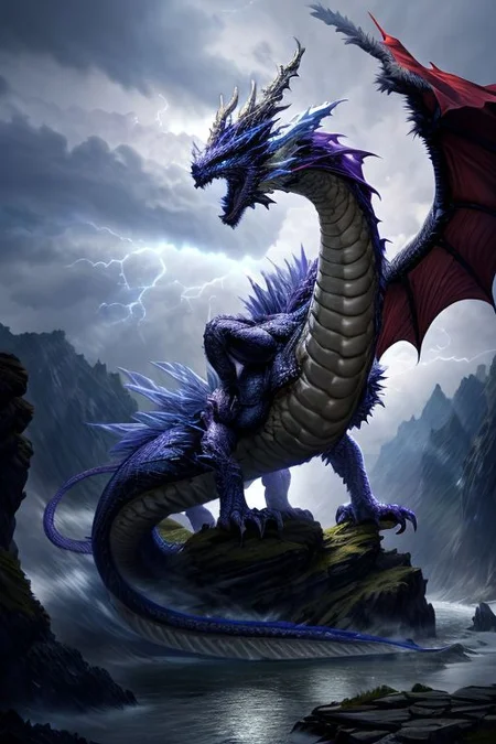 <lora:more_details:1>, <lora:ironcatlora2Dragons_v10:0.3> , eastern dragon, textless, photo, a majestic ice dragon atop a cliff, dusk and gloomy, rainy and thunder, multiple wings,