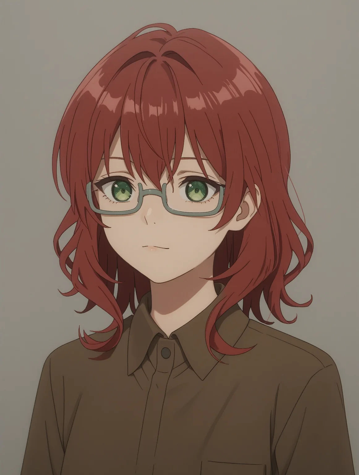 score_9, score_8_up, score_7_up,
1girl,solo,
<lora:dahlia.pony.v2:0.55> dahlia, red hair, green eyes
grey glasses,
teenager,
brown shirt, collared shirt,