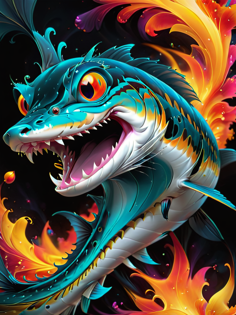 abstract fractal art, (smiling:0.6) barracuda, fire, <lora:FractalFire:1.0>