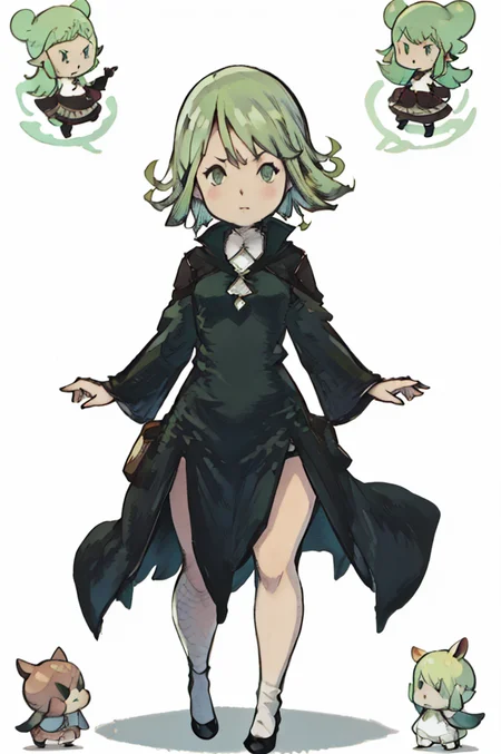 (Yoshida_Akihiko_PonyXL_style_v02.10.01:1.0) solo, 1girl, white background, (chibi head), cowboy shot, Tatsumaki171,green eyes,green hair,black dress,short hair,tatsumaki, green light aura, from above, hands up, (Bravely Default Style), yoshida akihiko, <lora:pony\char\anime\tatsumakiSDXLL.safetensors>, <lora:pony\style\Yoshida_Akihiko_PonyXL_style_v02.10.01.safetensors>, <lora:styles\yoshida_akihiko_offset.safetensors>, <lora:styles\BravelyDefault.safetensors>, <checkpoint:[Pony] prefectPonyXL_v10.safetensors>, <checkpoint:[SD15] tfmCutesyAnime2_genesis.safetensors>