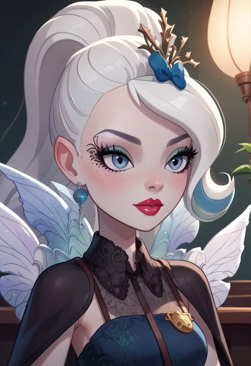 OverallDetail, masterpiece, best quality, score_9, score_8_up, looking at partner, lidded eyes, solo, 1girl, adult woman, 30 years old. five fingers, close-up, female, show accurate, breasts, cute, blush, masterpiece, best quality, 1girl, source_cartoon, strong shading, strong lighting,
faybelle, eah, 1girl, gray skin, red lipstick, blue eyes, white hair, ponytail, fairy wings
badass look,
long hair, realistic hair, high res image, masterpiece, best quality, cute face, clear skin, shiny hair, ultra detailed eyes, 1girl, (full body visible:0.9),