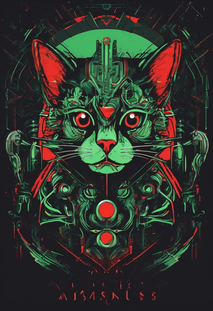 logo, vector, Black, Green, Red, TEXT: "Shadow", mystic, fantasy, cyberpunk, steampunk, Cat, 8k, intricate details, octane render, masterpiece.