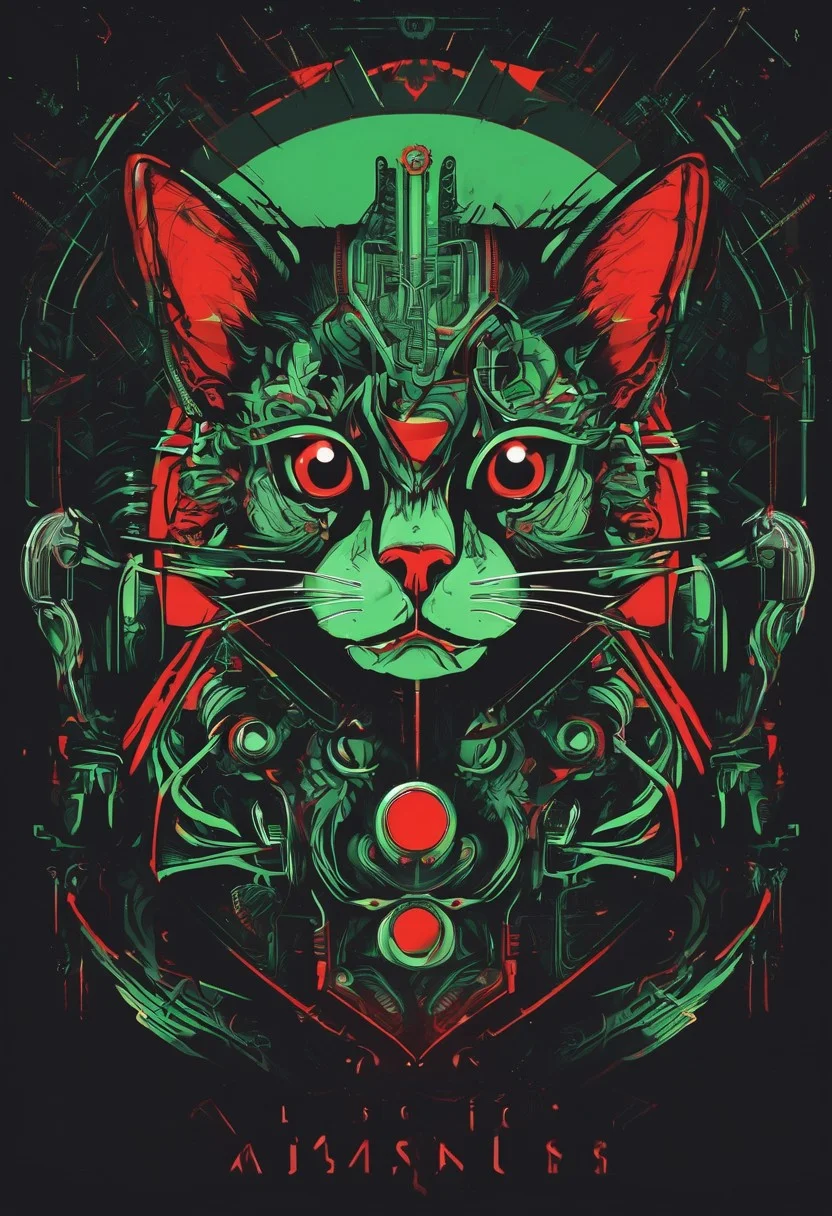 logo, vector, Black, Green, Red, TEXT: "Shadow", mystic, fantasy, cyberpunk, steampunk, Cat, 8k, intricate details, octane render, masterpiece.