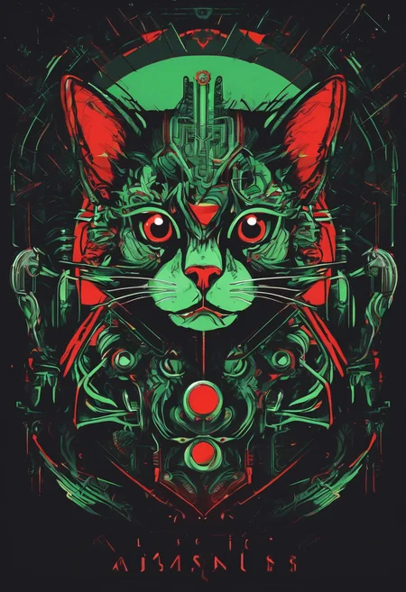 logo, vector, Black, Green, Red, TEXT: "Shadow", mystic, fantasy, cyberpunk, steampunk, Cat, 8k, intricate details, octane render, masterpiece.