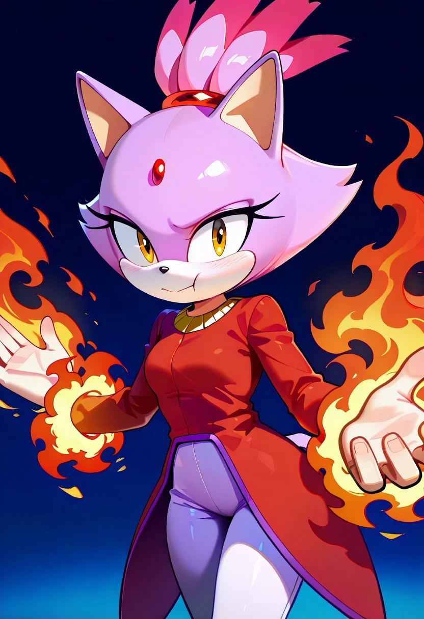 masterpiece, detailed, absurd res, intricate details,blaze the cat,burning blaze,happy ,smill mouth open,looking at the viewer,cowboy shot