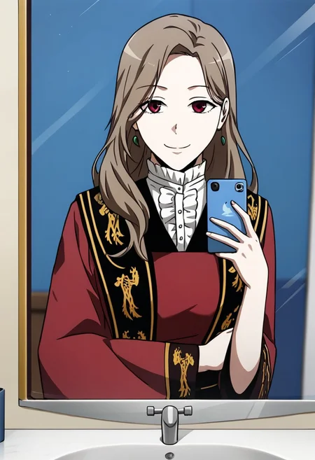 (masterpiece, best quality:1.4), insaneres, absurdres, solo,anime, BREAK
MinJiwon, brown eyes, mousy hair, long hair, battle uniform
, Selfie,holding phone,smile,closed mouth,mirror, Bedroom , at night time, depth_of_field, rating_explicit, cowboy shot