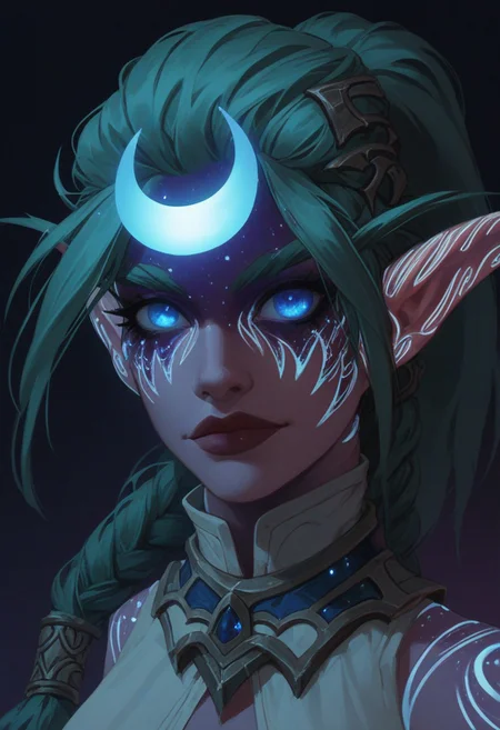 score_9, score_8_up, score_7_up, score_6_up, score_5_up, score_4_up, uncensored,
BREAK
Expressiveh, very aesthetic, Godrays, g0thicPXL, glowing, neon,
TyrN, colored skin, facial mark, pointy ears, elf, green hair, short hair, ponytail, twin braids, braided hair, glowing blue eyes, Glowing Runes, medium breasts, glowing markings, glowing ears, glowing body, crescent hair ornament, bokeh:1.2, sexy, (perfect eyes:1.3, wide eyes, detailed eyes, amazing eyes, glowing blue eyes, beautiful glowing blue eyes),
((girl facing viewer)), smile, face_focus, close up,